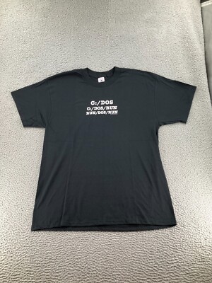 Vintage C Dos Run Shirt Mens XL Black 90s Computer Joke Faded Pullover Tee Delta