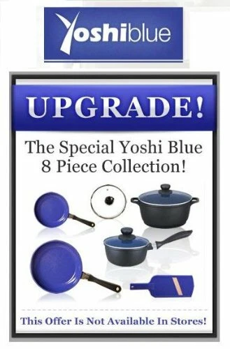 Yoshi Blue Diamond infused Ceramic Non-Stick Cookware 8 pc. Set - As Seen on TV