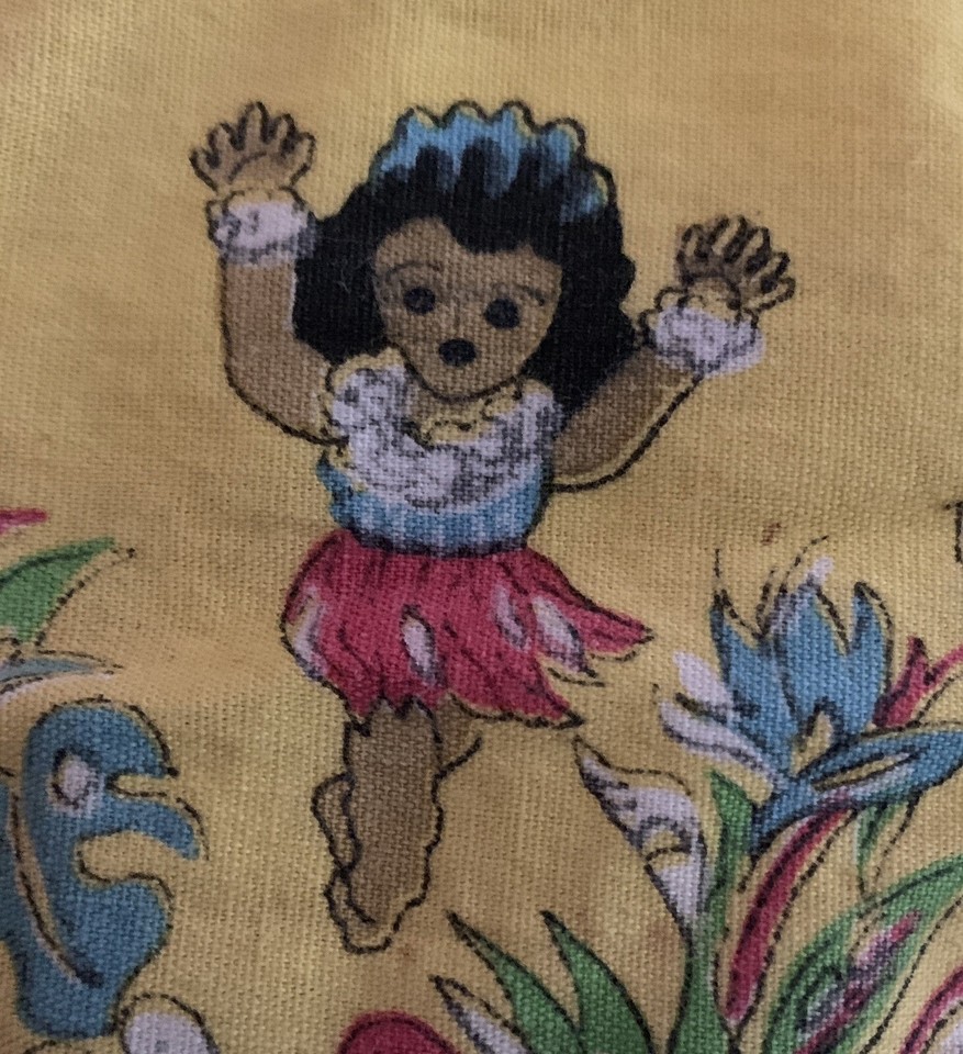 Vintage Cloth Doll Wearing Hula Girl Fabric Muumuu Mumu Hawaiian Dress