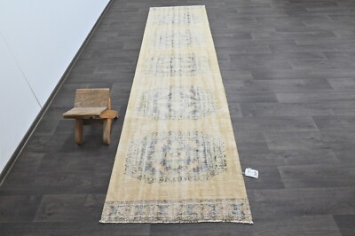 Vintage Türkischer Läufer Teppich 3x11ft Wolle Anatolisch Handarbeit Flur Ous...