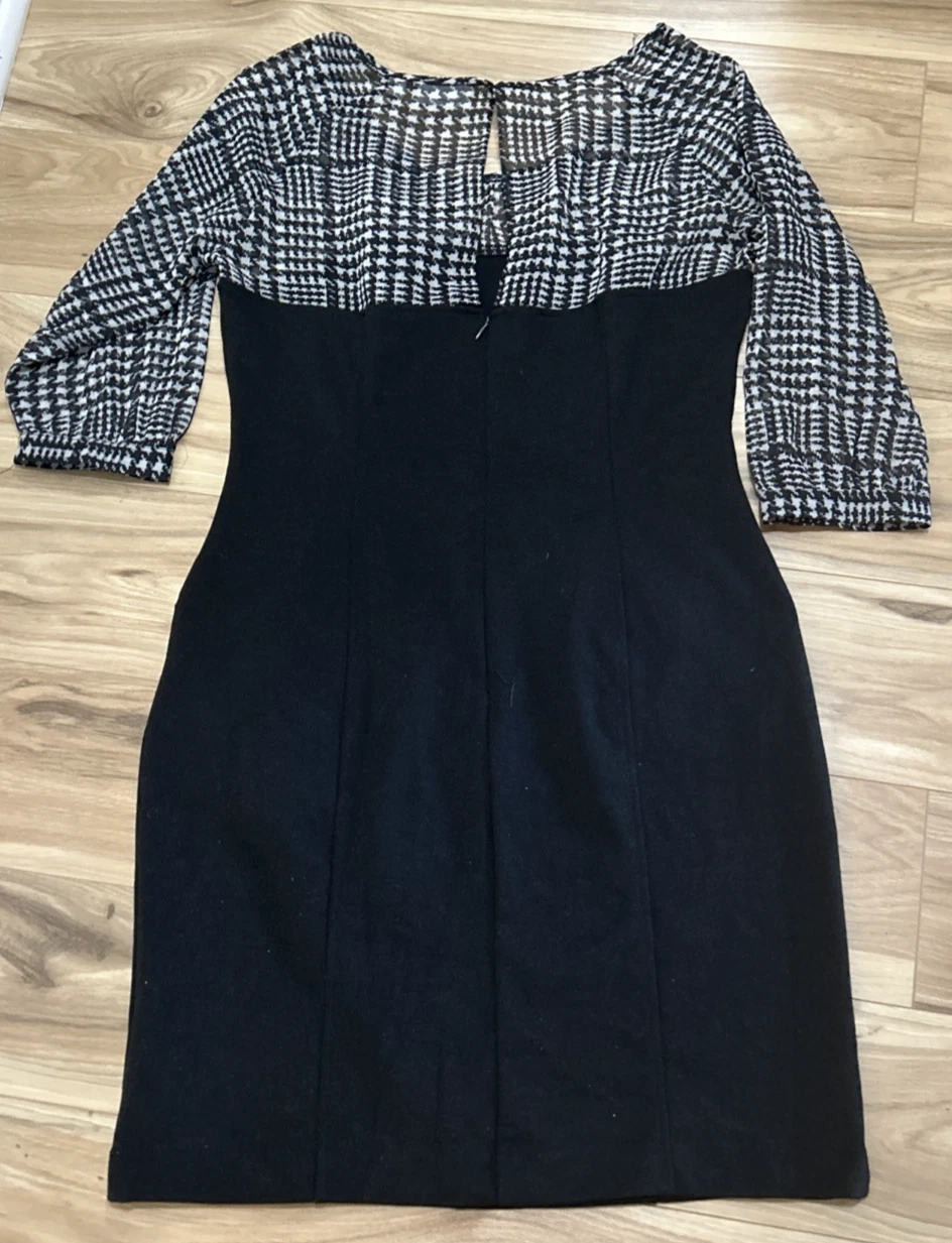 VETEMENTS Abito a tubino nero in maglia New York & Co taglia 12 semi velato giogo manica corta us intime ottimeioni