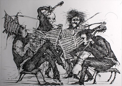 GERTRUDE DEGENHARDT - Zu viert. Handsignierte Radierung, gerahmt in Alu-Leiste. - Picture 2 of 6