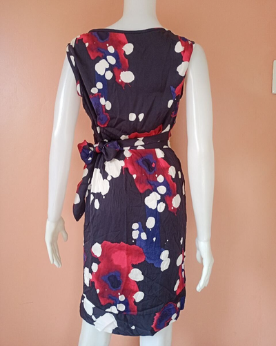 DIANE VON FURSTENBERG FLORAL PRINT SLEEVELESS TIE-WAIST DRESS SIZE 6 - Picture 3 of 7