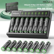 HiQuick 16x 1.2V Rechargeable AAA Batteries w/ 8 Bay Charger for AA/AAA Battery