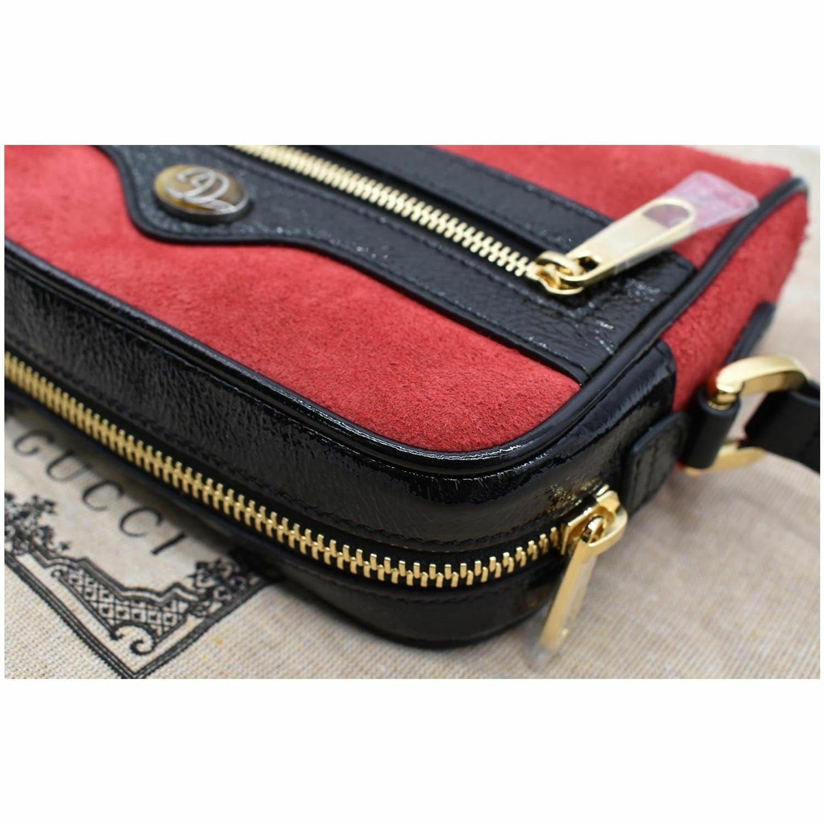 GUCCI Ophidia Mini Web Suede Leather Crossbody Bag Red
