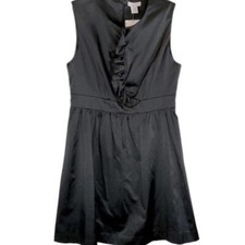 Alfred Sung Satin Black Ruffle Sleeveless Cocktail Midi Dress Size S