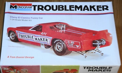 MONOGRAM TROUBLEMAKER CHEVY EL CAMINO FUNNY CAR 1:24 sealed inside