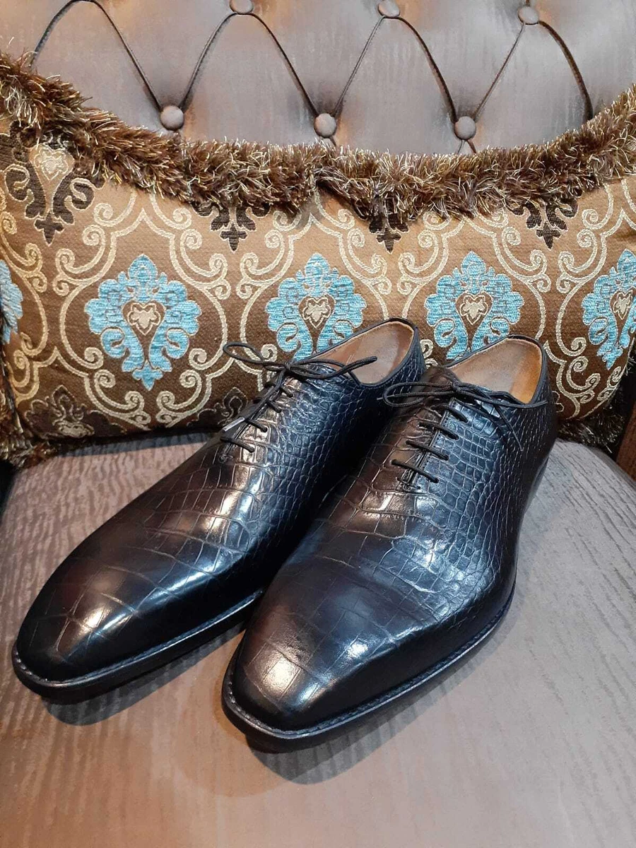 Handcrafted Men's Premium Alligator Skin Derby Shoes