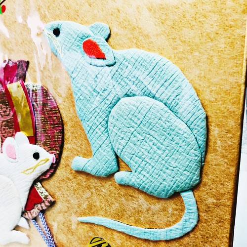 Japanese Art Board Rat Hammer Oshie 3D Textile Collage Shikishi Paper Craft R7 - Picture 4 of 7