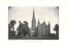Salisbury Cathedral Art Print Vintage by Brown's Famous Pictures 5 1/2" by 8"
