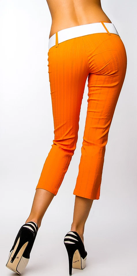  SeXy Miss Damen 7/8 Capri Sommer Hüft Hose LoW CuT NadelStreifen orange Gürtel  - Bild 4 von 4