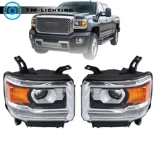 Headlights HID w/LED DRL Projector Pair For 2016-2019 GMC Sierra 2500HD 3500HD