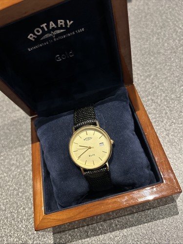 Rotary Elite 9ct Gold Luxury Swiss Made Mens Watch Boxed And Papers - 第 1/16 張圖片