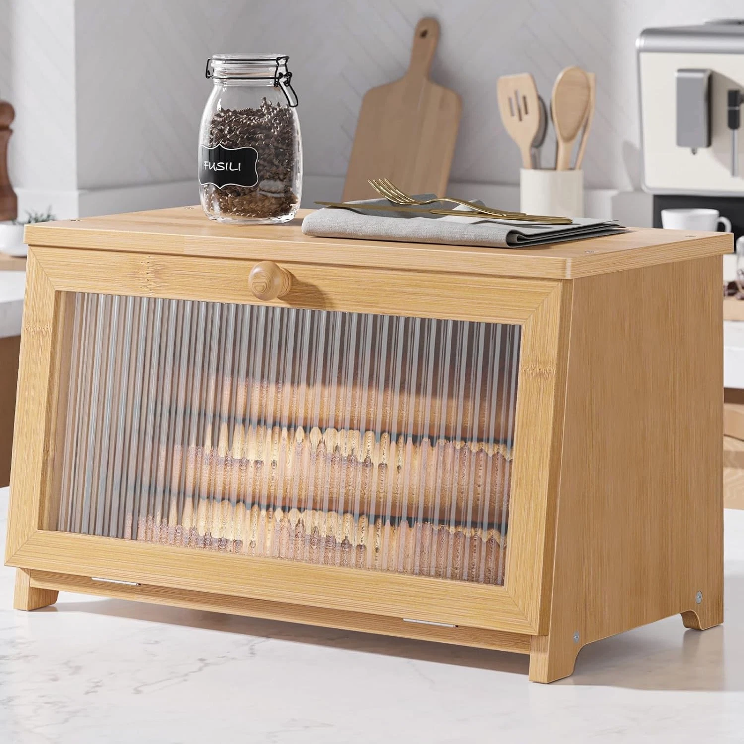 Bread Box Wooden Bread Box Kitchen Countertop Large Capacity Kitchen Countertop
