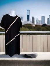 Sag Harbor Dress 16 Black Faux Suede Back Zip Short Sleeves Shift 