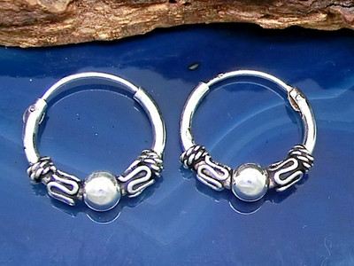2 Stück Bali Creolen Kugel 925 Echt Silber Ohrringe Ø 14mm keltische Creolen