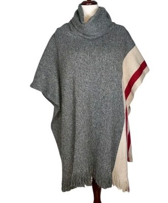 ROOTS Cabin Knit Sweater Poncho Turtleneck One Size Gray Outdoor Streetwear 