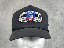 Airborne Hat Cap Snap Back Black Embroidered Paratrooper Wings Patch Mens