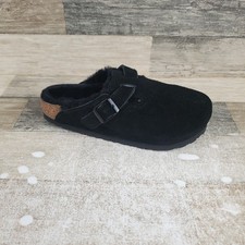 Birkenstock Boston Women Clog Sz 5 Black Suede Shearling Adjustable Strap