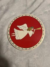 Vintage Christmas Angel Trivet Wall Hanging MCM Japan Red Horn 6” Retro