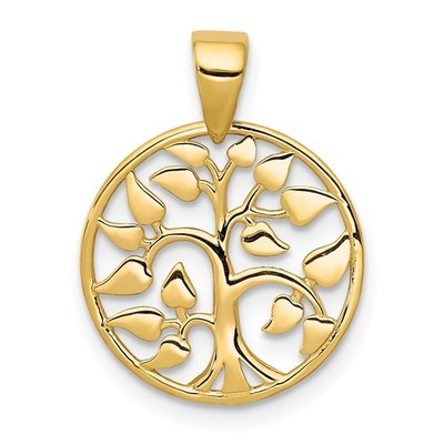 Armband Halskette mit Anhänger 14 Karat Gold poliert Baum im Kreis