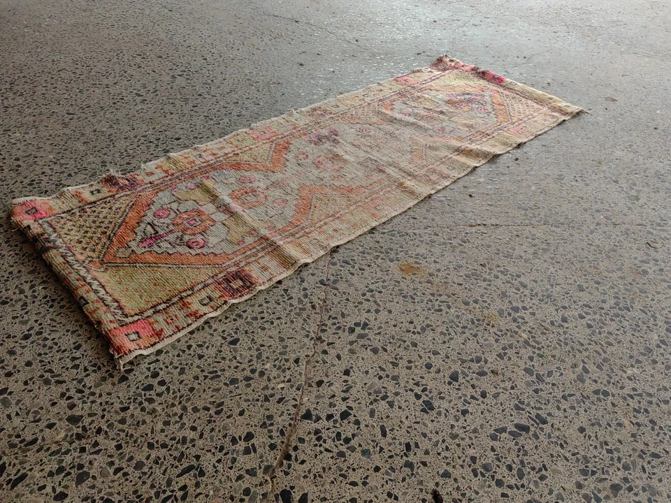 Vintage Turkish Runner Rug 2.5x7.3 ft | Boho Oushak Wool Carpet Soft Tones - Image 2 of 4