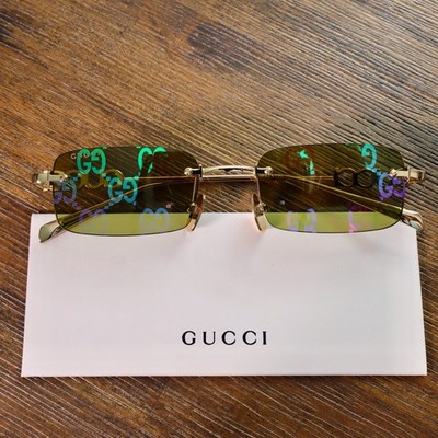 Gucci GG1808S 002 52mm Square Sunglasses in Gold/Green GG Pattern Lens