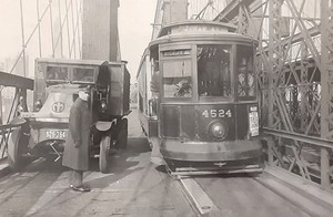 c1903 Vintage Wooden 4-Sided Williamsburg Bridge Brooklyn NYC Trolley Sign RARE