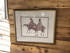 Vintage Carol Grigg "The Guardians" Native American Lithograph Framed Primitive 