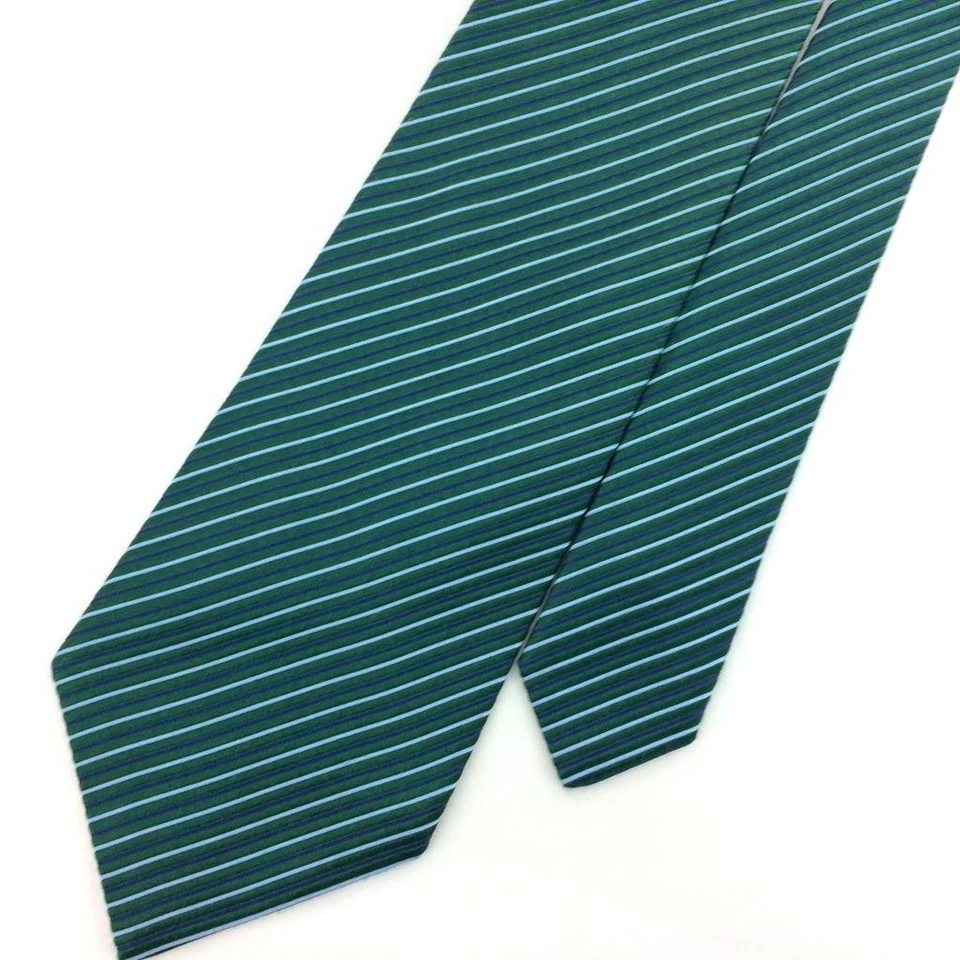 Corbata Charvet France verde oscuro/azul marino/blanco a rayas para hombre tejida de lujo seda L3 Foto 4 de 4
