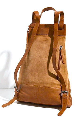 NEW FREE PEOPLE WE THE FREE BUTTERSCOTCH SAGE SUEDE LEATHER BACKPACK BAG PURSE - Afbeelding 3 van 8