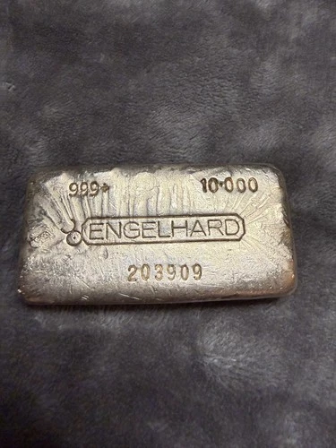 Vintage Engelhard 10 Ounce Hand Poured Silver Bar, Rare Canada Bull Logo