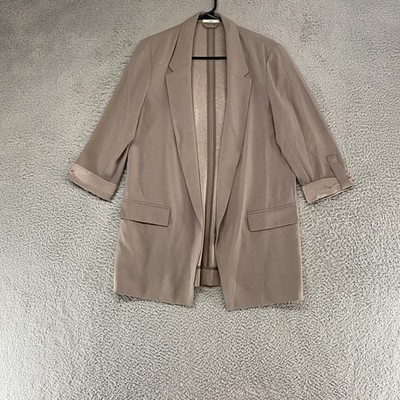 Babaton Blazer Womens 12 Beige Longline Open Front Oversized Jacket Minimalist