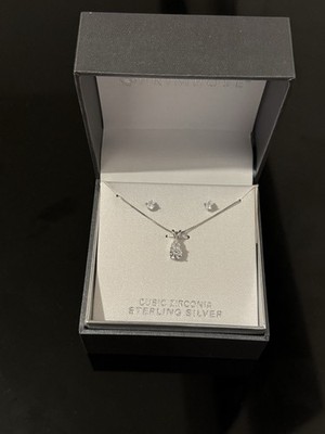 Primrose Sterling Silver Cubic Zirconia Necklace Earrings Set New In Box Gift