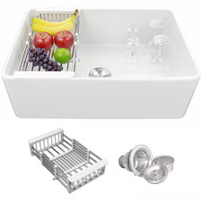 White Fireclay 36 In. Single Bowl Apron-Front Kitchen Sink with Basket Strainer