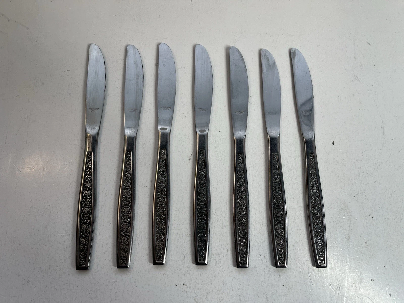 Interpur Stainless Mexicali Rose Flatware Serrated Dinner Knives Set Of 7 Japan