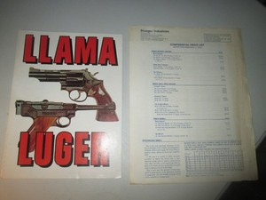 Vintage LLAMA & LUGER Firearms by Stoeger Tri-Fold Pamphlet Brochure Price List