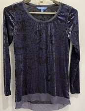 Simply Vera Wang Purple Blue Long Sleeve Floral Velvet Burnout Sheer Long Slv M