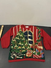 Vtg 90s  Sweater Carolina Colours Private Collection Women's L Christmas Xmas