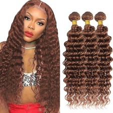 30 Brown Deep Wave Human Hair Bundles 28 Inch 3 Pack 150g Virgin Weave