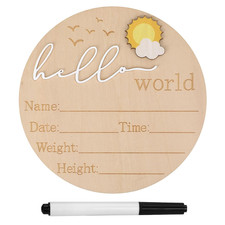 Wooden Hello World Newborn Sign - Cute Birth Announcement Board Welcome Baby Nam