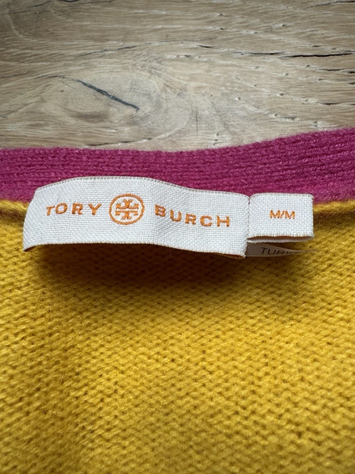 CÁRDIGAN DE CACHEMIR TORY BURCH Talla S Amarillo/Rosa FALTA 1 BOTÓN Pricefirm Foto 3 de 4