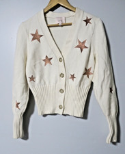cinq a sept cardigan top stars emb. sweater sz s off-white