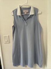 Tommy Bahama Golf Tennis Light Blue White Neck Front Buttons Short Dress Size L