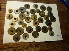 35--PRE-CIVIL WAR  BRASS BUTTONS. MANY WITH WRITTING ON BACKS