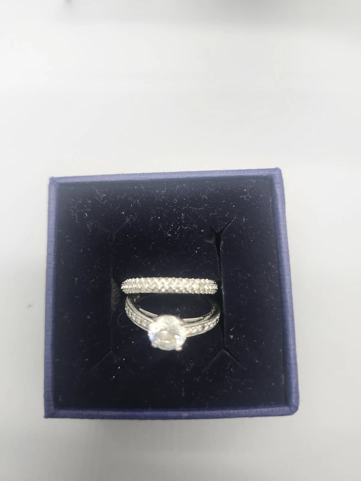 Комплект обручальных и обручальных колец с кристаллами Swarovski размер 5,5 | круглый солитер +... - Изображение 2 из 4