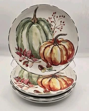 4 Potter's Studio Fall Pumpkins Salad Plates 8.5" Thanksgiving Set 4
