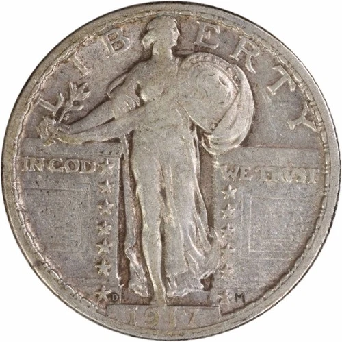 1917-D Standing Liberty Silver Quarter Type 2 EF Uncertified #948