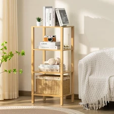 4 Tier Tall Bookshelf with Storage - Small Bookcase for Small Spaces, Shelf f...