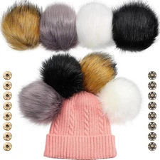8 Pcs 6 Inch Large Fur Pom Pom Balls for Hats Fluffy Faux Fur Pompom Balls with